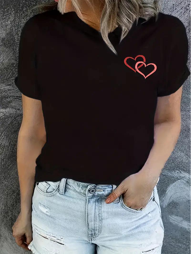 

Топ женский с коротким рукавом и круглым вырезом в форме сердца ко Дню святого Валентина - Европейский и американский стиль с бесплатной доставкой Double Extra Large