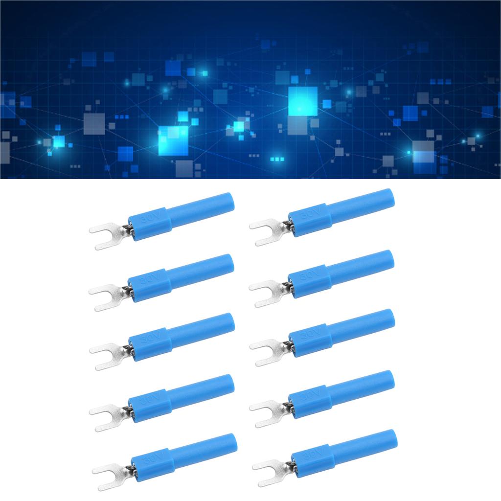 ZK30 10pcs 4mm Fork Spade Wire Connectors U Type Electrical Crimp Terminal for Testing MultimeterBlue