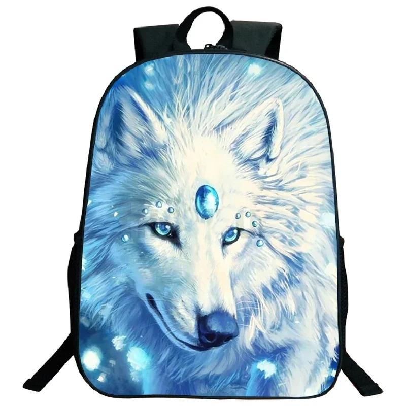 Ice Fire Wolf Backpack Schoolbag Primary School Students Backpack Angry Wolf Printed Bookbag Kids Back To School Mochila Gift