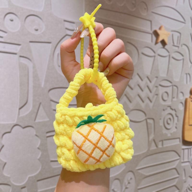 Cute Fruit Cartoon Knitted Children Coin Purse Earphone Case Braided Keychain Pendant