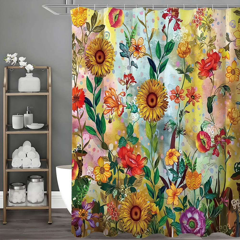 

Весенняя красочная шторка для душа с цветами, Декоративная шторка для душа для ванной комнаты, Водонепроницаемая шторка для душа с крючками 90*180cm