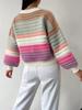 Regenbogenfarbener Strickmantel mit Laternenärmeln für Damen, Oversize-Pullover, Freizeitkleidung, trendig
