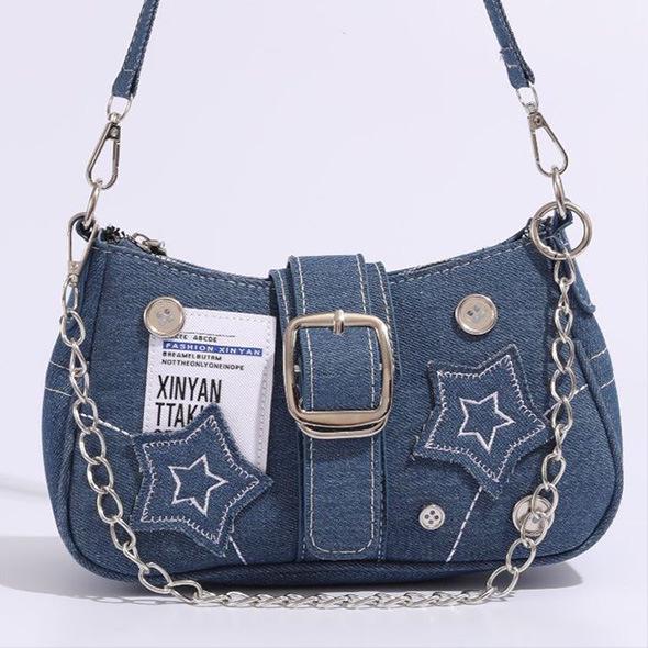 Y2K Spicy Girl Crescent Chain Denim Bag
