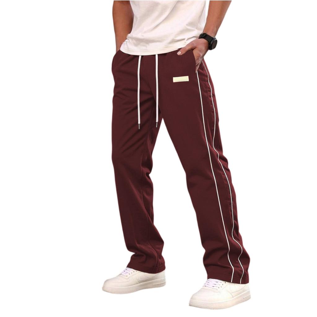 Men Straight Leg Casual Pants Lightweight Breathable Athletic Track Pants with Side Drawstring Waist
