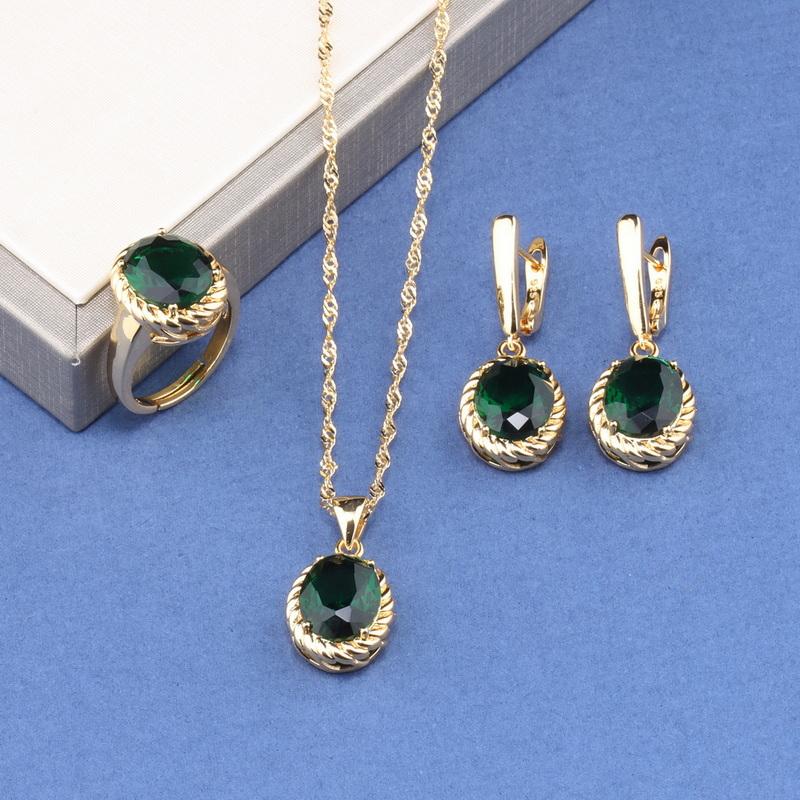 Romantic Wedding Fashion Women Accessories Necklace And Earrings Ring Colorful Zircon Sets  Gold Plated Jewelry For You Gift