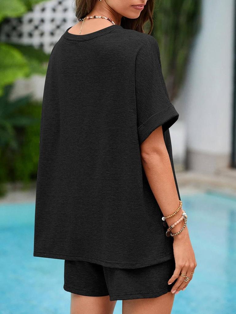 Hot Selling 2026 Summer Casual Set: Super Large Short Sleeve T-shirt & Drawstring Shorts Sportswear
