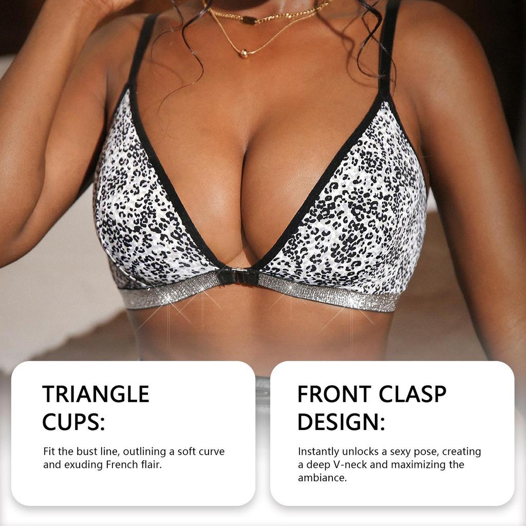 Zeriluna Leopard Print Triangle Cup Bra - Fashionable, Sexy, and Comfortable with Thin Straps for Everyday Wear.