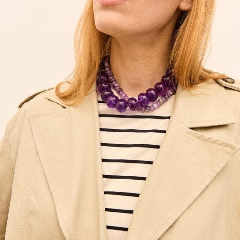 Vintage Bunte Perlenkette Harz Klobiger Acryl-Choker Bohemia Dopamin Statement Schlüsselbein-Kette Damen
