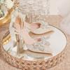 Fashion Autumn New Coarse Heel Single Shoes Women's Pointed Head Shallow Mouth Butterfly Knot Bead Non-slip Low Top Shoes