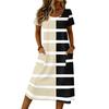 Damen Kurzarm Print Midi Kleid Rundhalsausschnitt Lockerer Schnitt Sommer Freizeitkleid mit Taschen für den täglichen Gebrauch