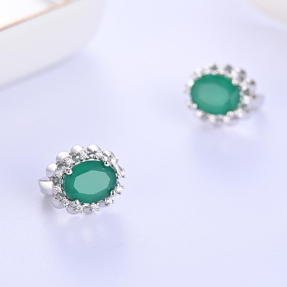 Simple and Elegant 925 Sterling Silver Natural Green Oval 7*9mm Agate Earrings for Women's Daily Wear Earrings