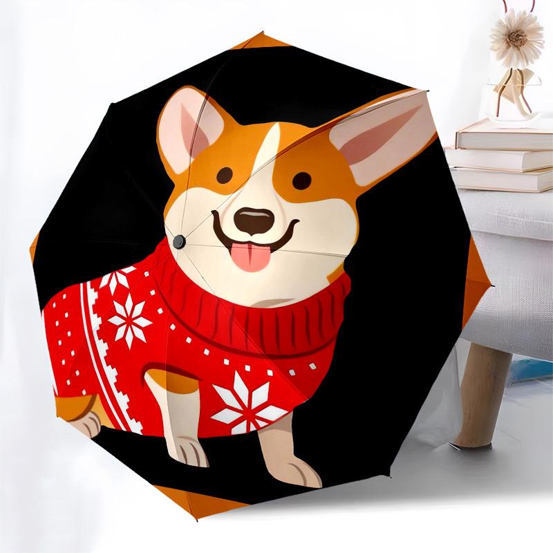 1pc Corgi in Christmas Sweater Umbrella with Plastic Handle,Compact & Stylish,Cartoon Pattern,Outdoor UmbrellaPT525