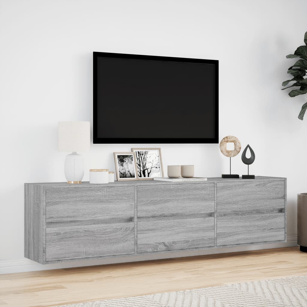 Wall Mounted TV Cabinet with LED Lighting Grey Sonoma 180 x 31 x 45 cm