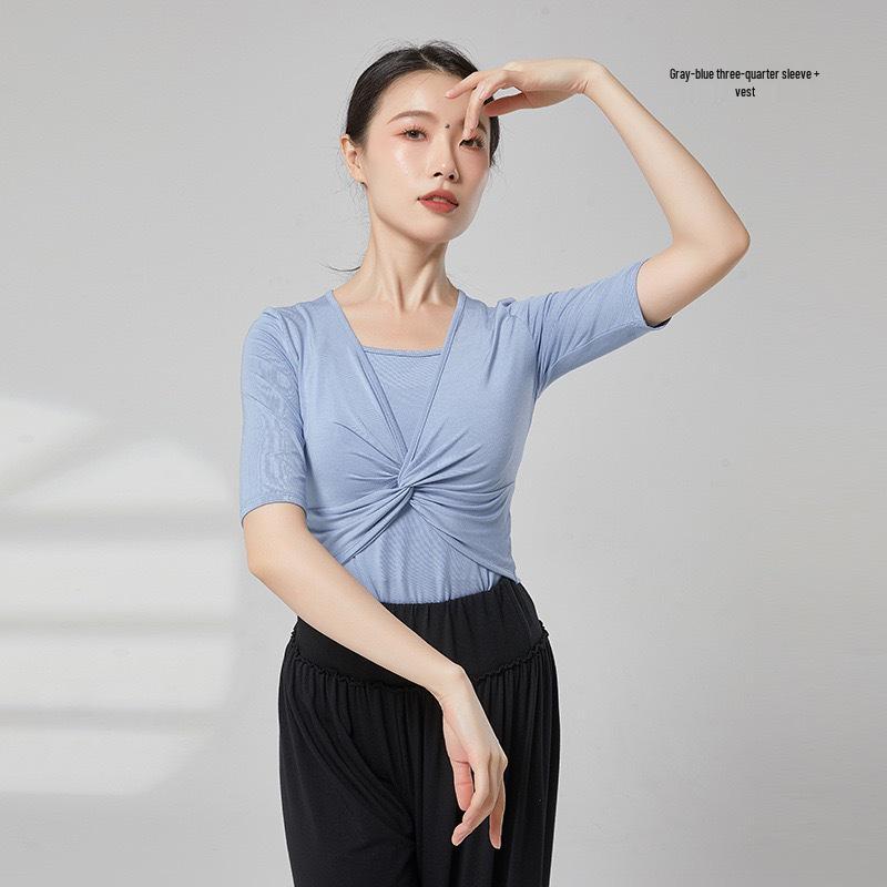 Dámský cvičební úbor pro čínský klasický tanec - Top s dlouhým rukávem, Moderní zeštíhlující design
