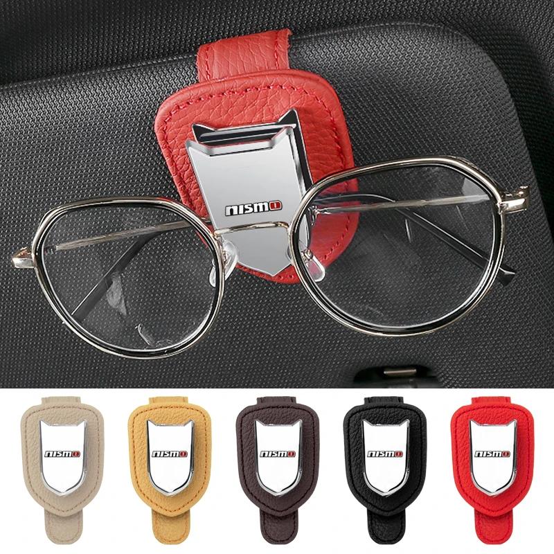 Car Glasses Cases Ticket Card Clamp Car Sun Visor Leather Metal Sunglasses Holder For Nissan Nismo Tiida Teana GTR Juke Qashqai