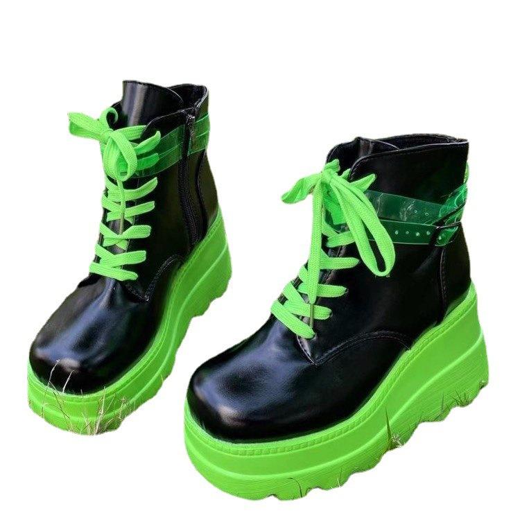 Martin shoes new European and American bright leather lace-up platform short boots women's large size women's boots