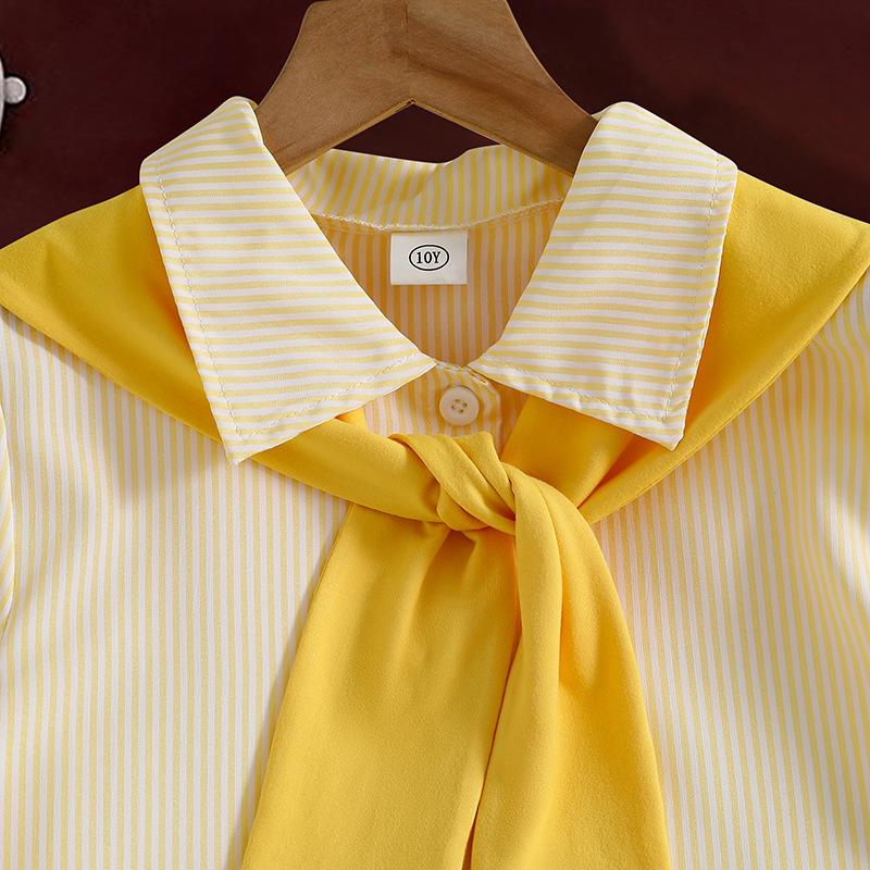 Girls' Fashion Dress 2025 Autumn Children's Solid Color Casual Loose Long-sleeved Shirt Dress