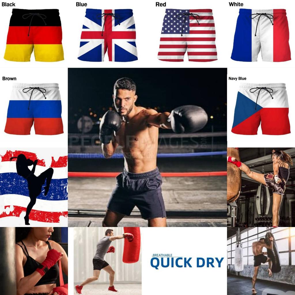 Boxing Shorts USA UK Czech Russia France Germany Flag 3D Print Training Unisex Men Women Quick Dry Fitness Gym Sport Workout Casual Streetwear