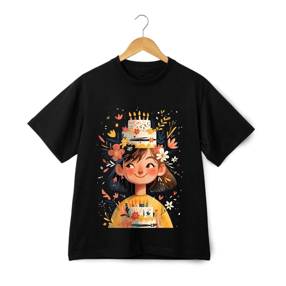 

Birthday Cake and Flower Girl Short - Sleeve T - shirt| Tee M