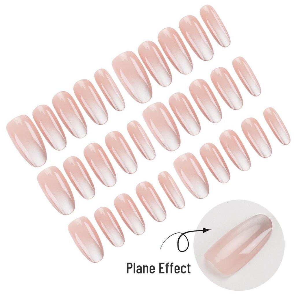 Hot Style Medium Long Nude Pink Gradient Glitter Blush False Nails