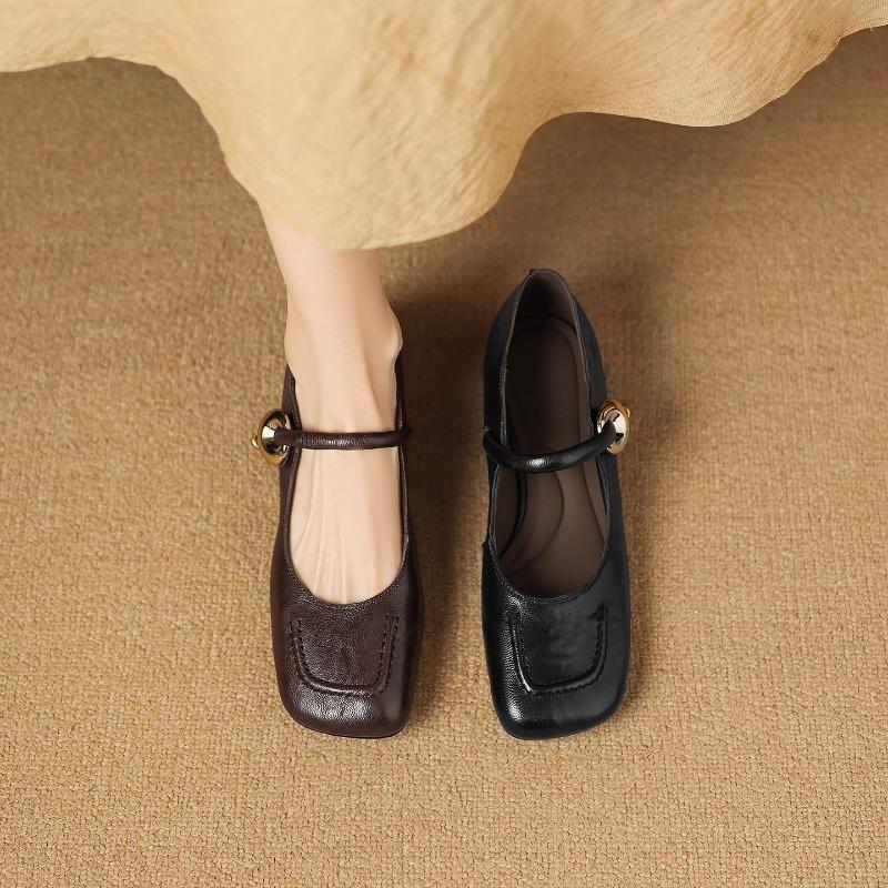 Autumn New Temperament Square Head Metal Buckle Single Shoes Simple Daily Commuting Light Soft Sole Mary Jane Shoes Women
