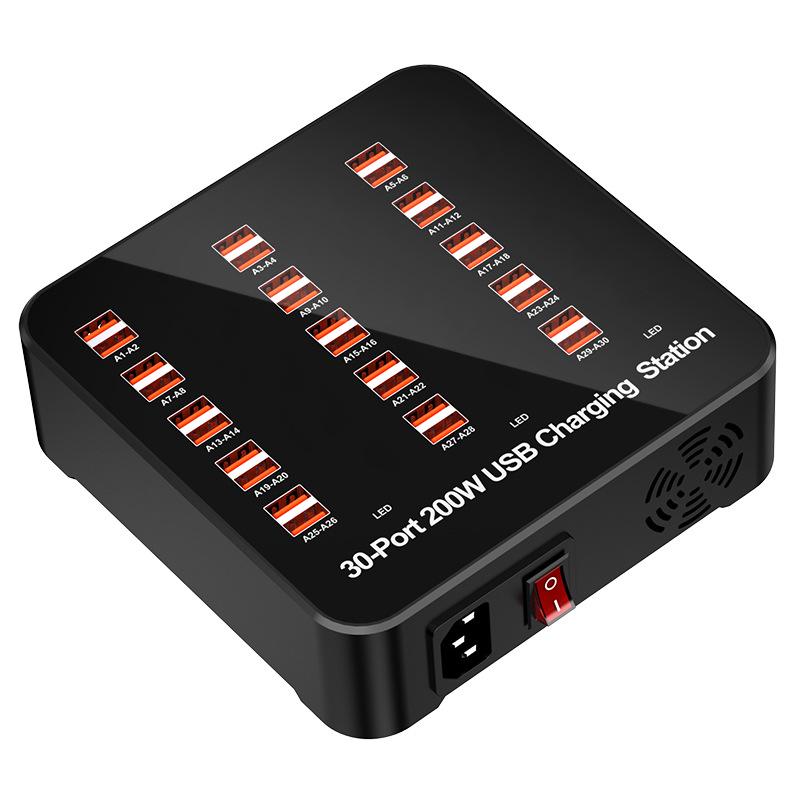 Multi-Port USB Charger: 30/40/50/60-Port Mobile Phone Desktop Charging Station US Standard