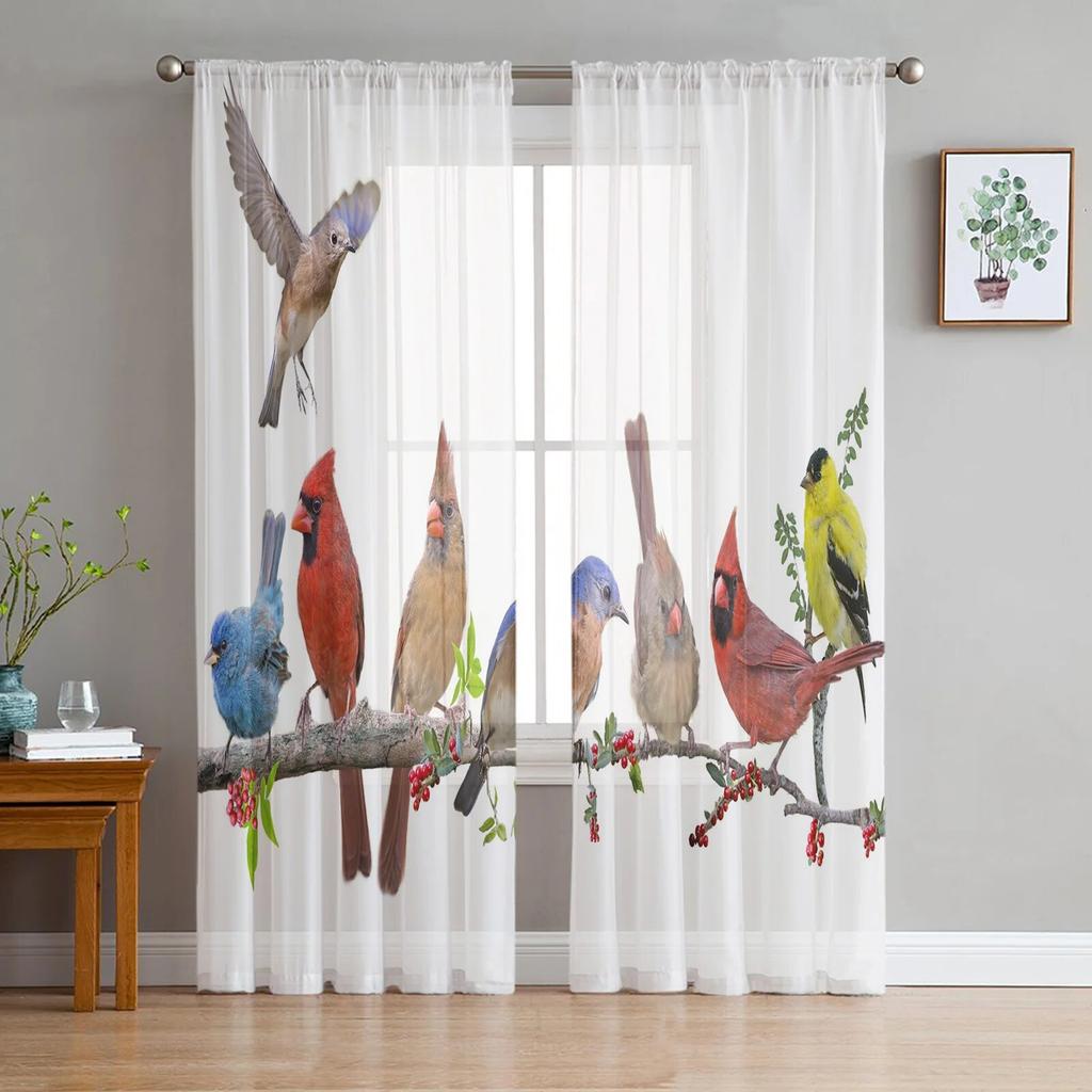 Birdie Leaves Plant Animal Modern Tulle Curtains For Living Room Bedroom Home Kitchen Window Sheer Curtains