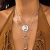 3Pcs/Set Vintage Hat Cowboy Boot Pendant Necklace for Women Bohemian Blue Stone Beads Chain Choker Daily Jewelry Y2K Accessories