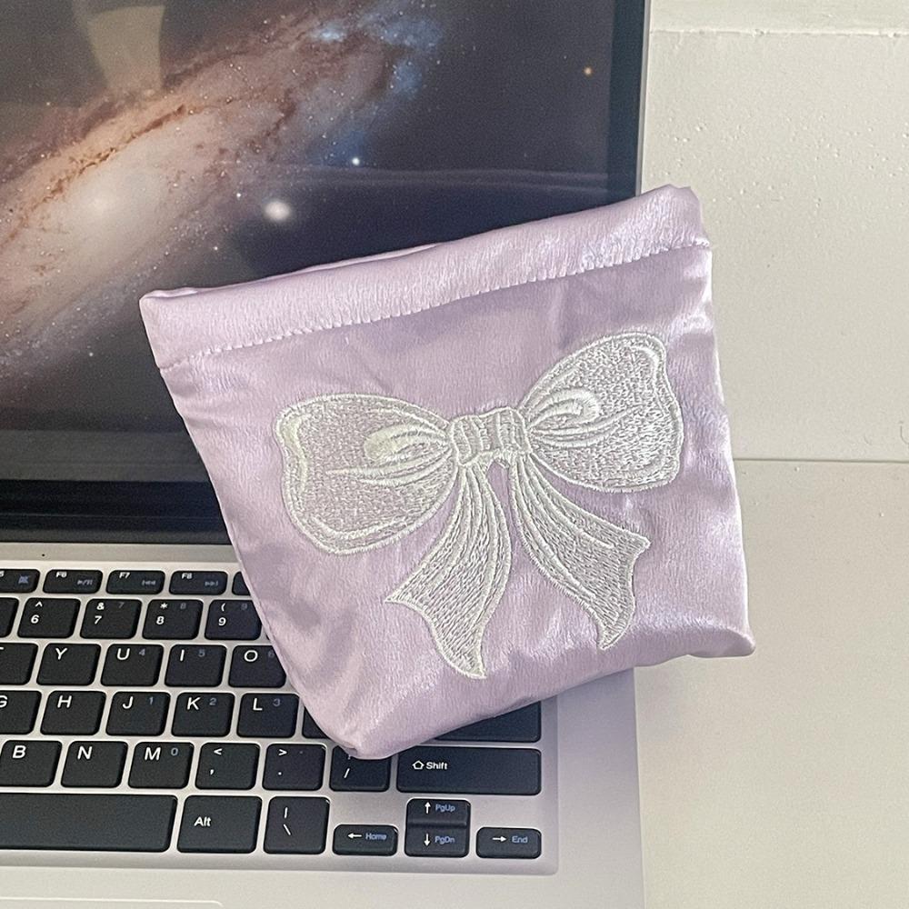 

Портативная вышитая косметичка-бантик для путешествий, органайзер для помады и макияжа, для деловых поездок Purple-S