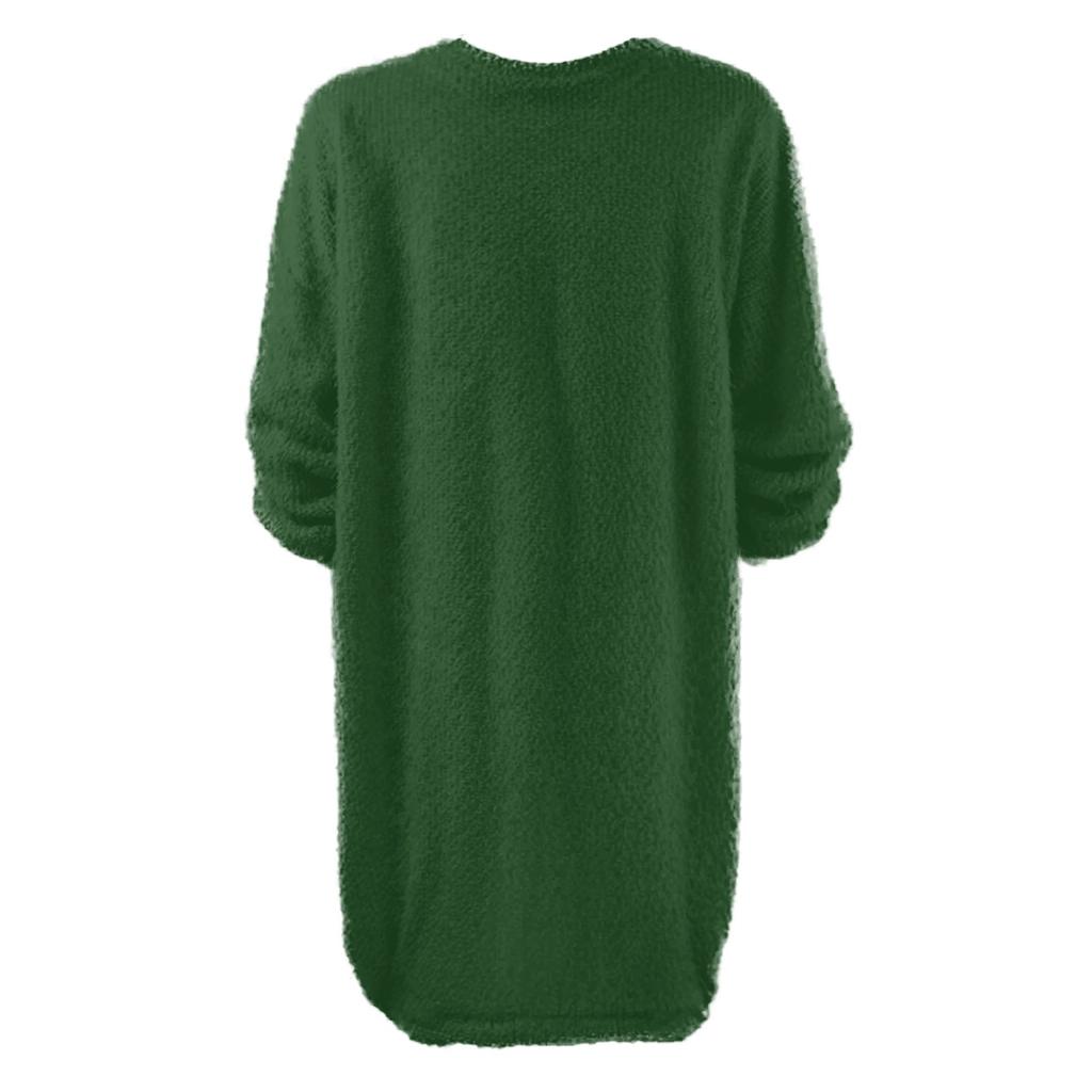 Women's Round Neck Casual Long Sleeve Plush Solid Color Dresses