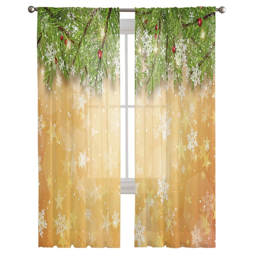 Christmas Snowflake Background Tulle Window Curtains Living Room Organza Sheer Voile Curtain Bedroom Kitchen Home Decor Drape