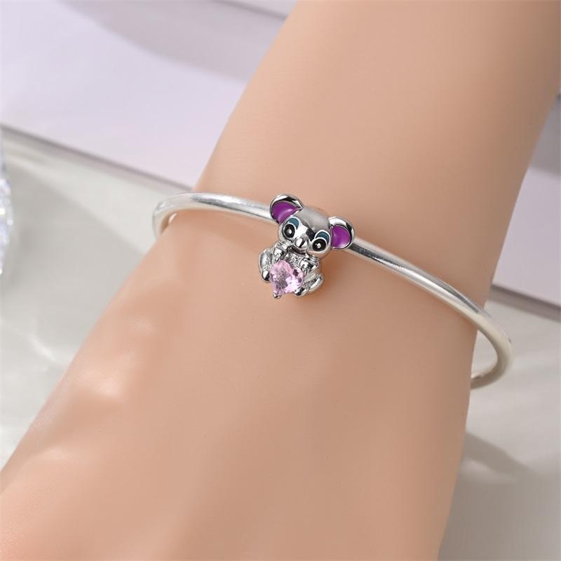 Charms Original Copper Plated Pink Heart Zircon Kangaroo Beads Fit Bracelet Diy Fine Gift Women Delicate Jewelry