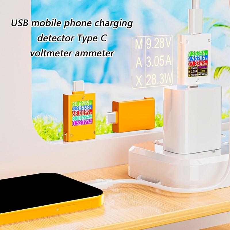 Type C USB Chargers Tester Real Time Voltages Current Monitor LED Screen Accurate for Mobile Devices PowerBanks