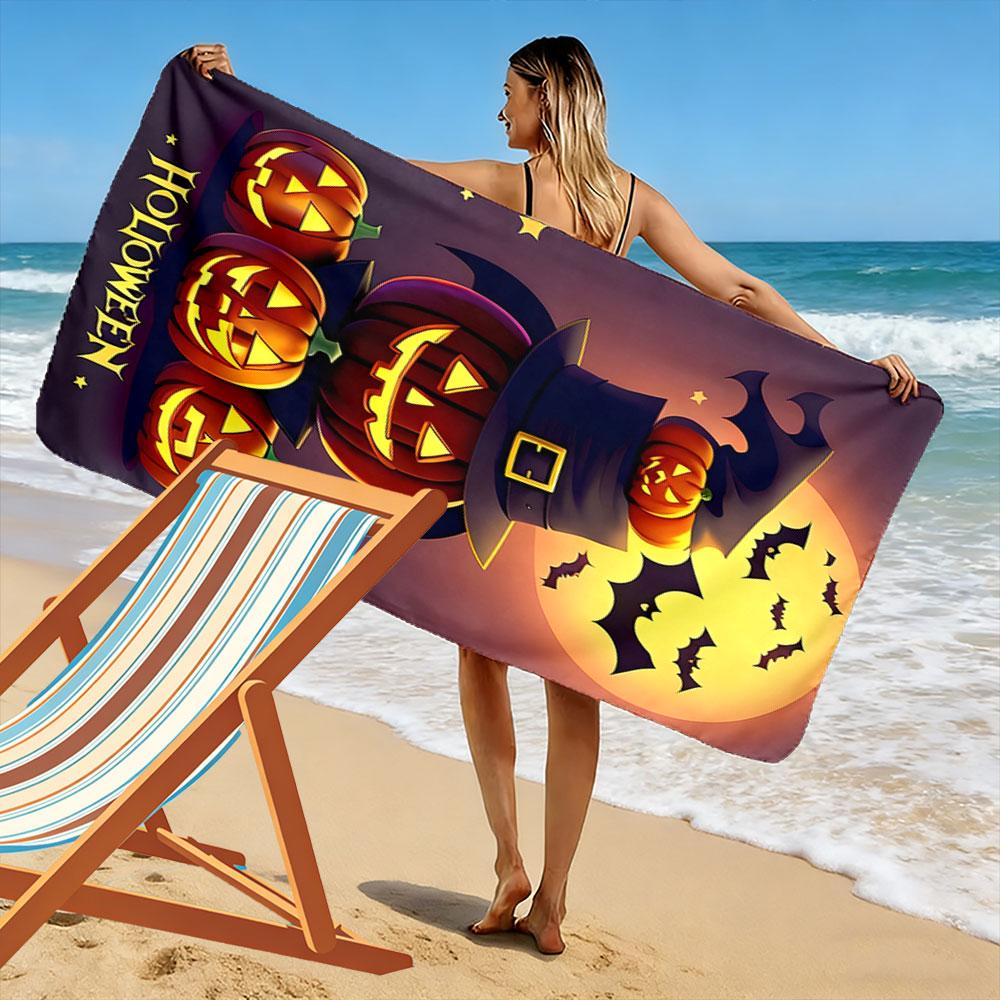 Glowing pumpkin enchantment Print beach towel, quick drying, suitable for travel, outdoor sports, jogging, the beach and swimming, gift