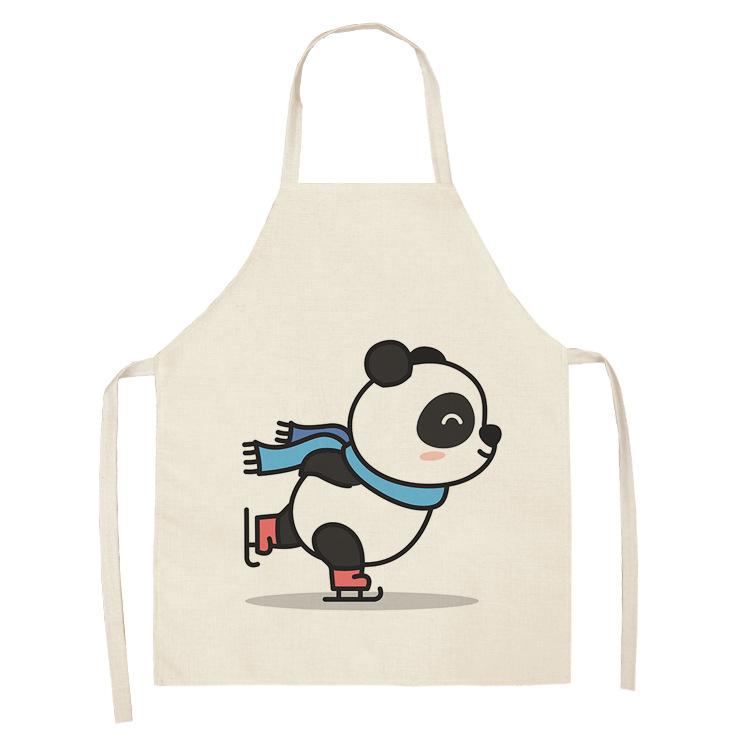 Cartoon Panda Multi-functional Linen Apron Dress Garden Children's Aprons for Woman Man Kids Pink Kitchen Baking Accessories
