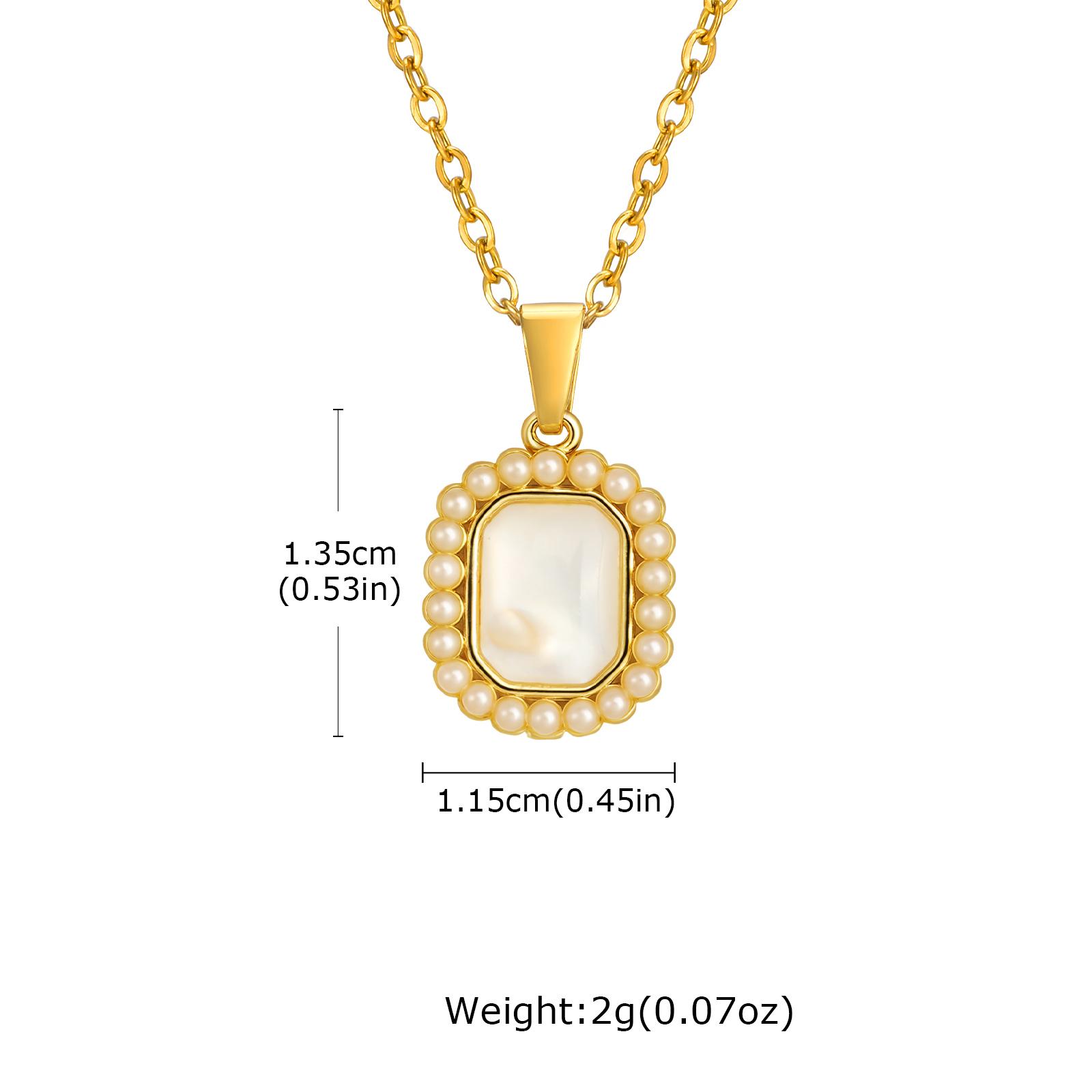 

Imitation Pearl White Shell Square Pendant Necklace, Dainty Copper 14K Gold Plated Chain Necklace, High Quality Fashion Jewelry