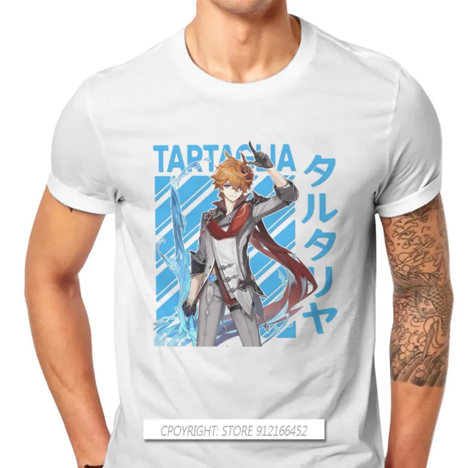 

Genshin Impact Game Paimon Childe 100% Cotton TShirts Tartaglia Personalize Homme T Shirt New Trend Tops 3XL S чёрный