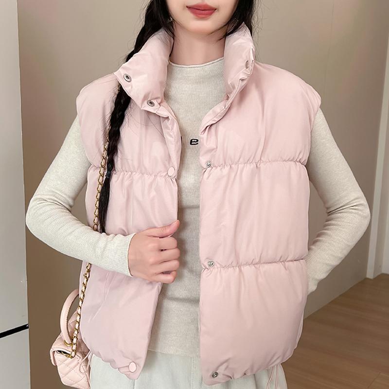 Fashion Winter Short Sleeveless Vest Woman Warm Outerwears Stand Collar Casual Thick Women's Jackets
