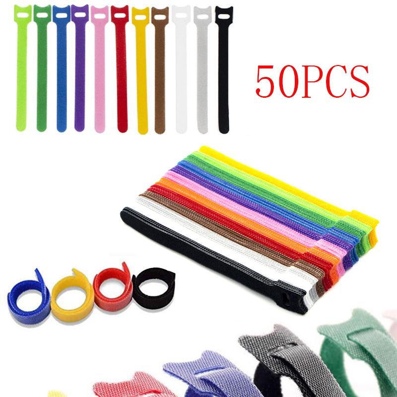 50 Uds. Cinta de sujeción de gancho y bucle reutilizable, Velcros de nailon coloridos, bridas para cables, correa de Velcros, organizador de cables, Protector de cables