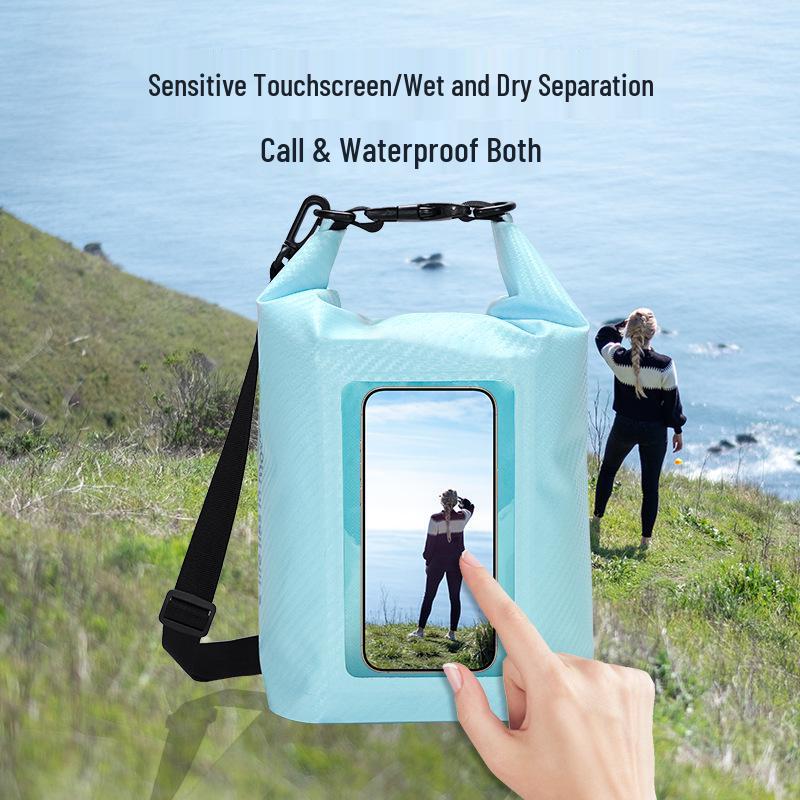 Trekking Waterproof Transparent Barrel Bag - Carbon Fiber Square Beach & Rafting Phone Storage