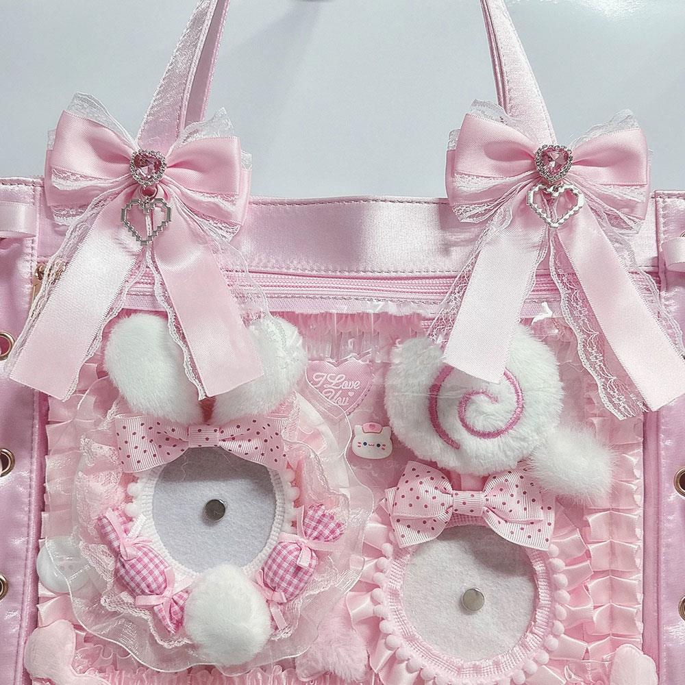 Double Layer Ribbon Lace Bow Clip For Ita Bag Sweet Ribbon Bowknot Heart Diamond Clip Girls Lolita Decoration Bags Accessories
