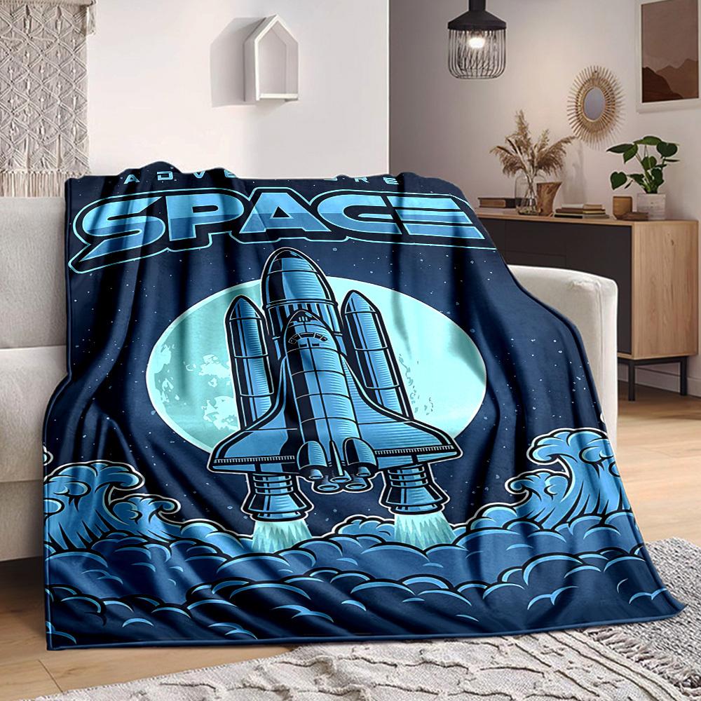 1pc Adventure Space Lightweight Flannel Blanket, Comfortable and Warm Blanket, for Office and Camping Sofa Bed, Livingroom026