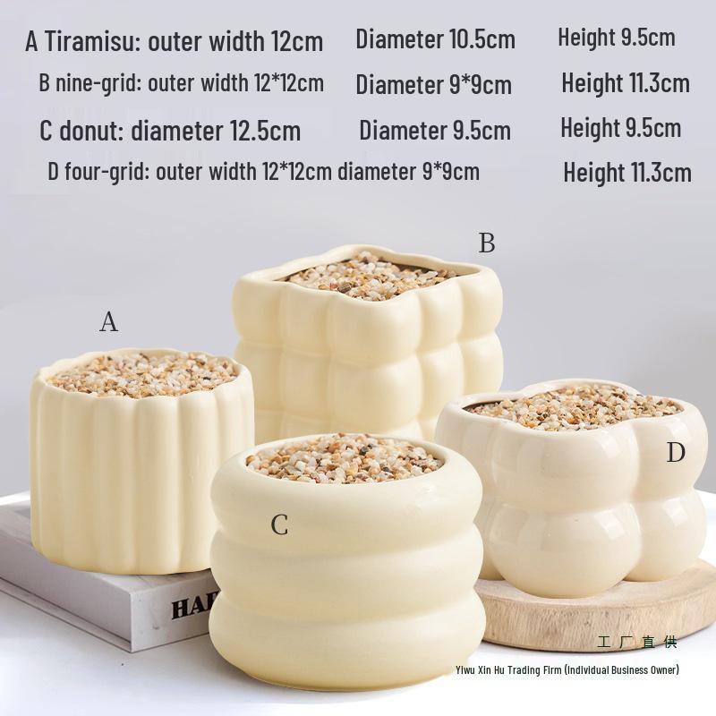 Nordic Style Cream Ceramic Succulent Pot for Phalaenopsis and Green Plants