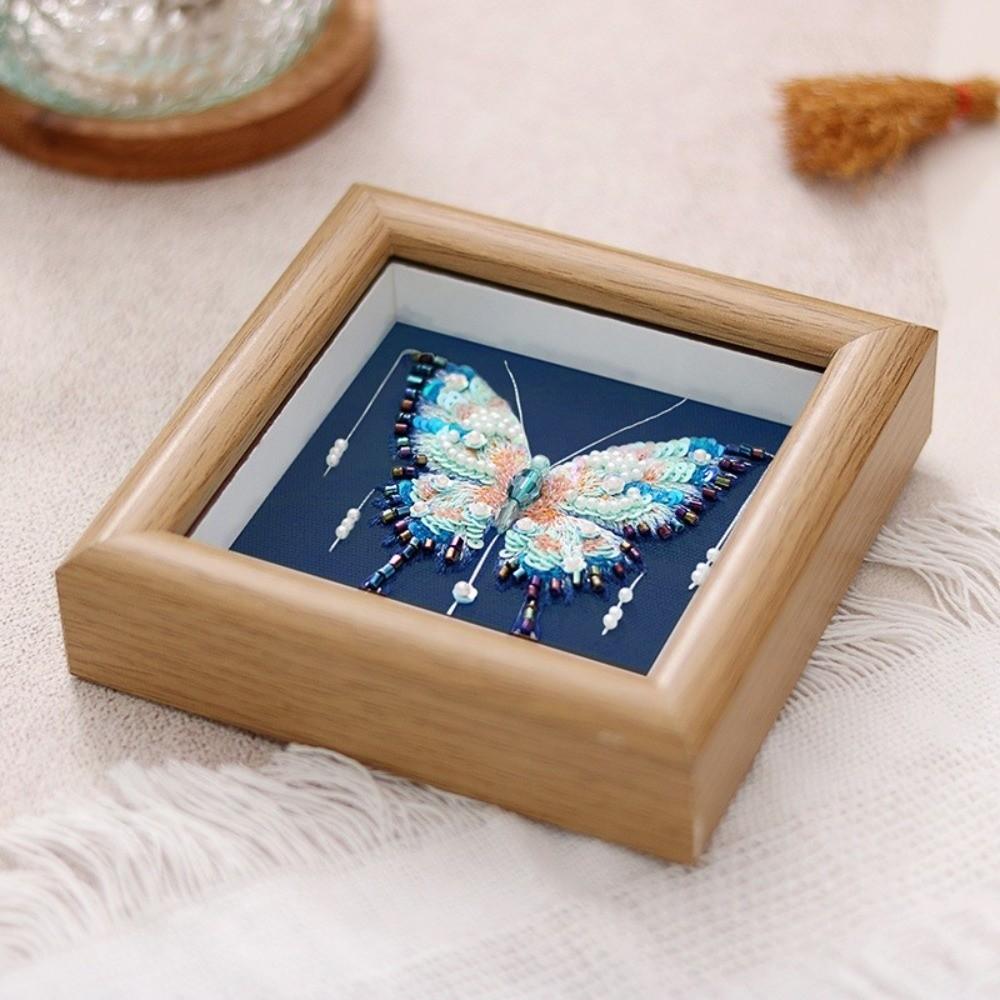 with Frame 3D Embroidery DIY Material Kit Holiday Gifts Handmade Embroidery Beaded Butterfly Picture Needlework Beads Embroidery