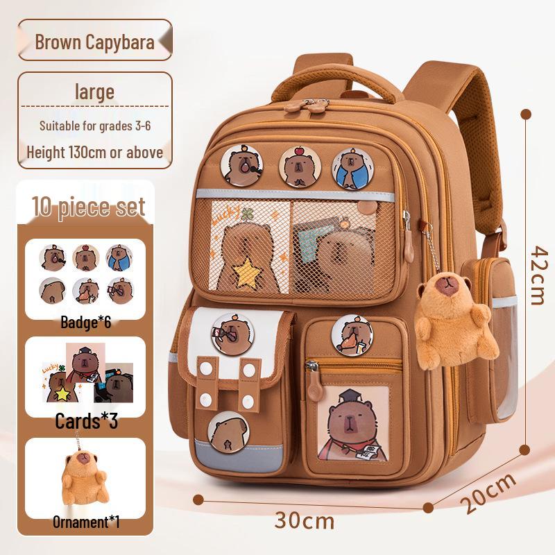 

Рюкзак большой вместимости «Капибара» для детей 1-6 классов: Идеально для девочек и мальчиков Backpack + Cards + Badge + Doll