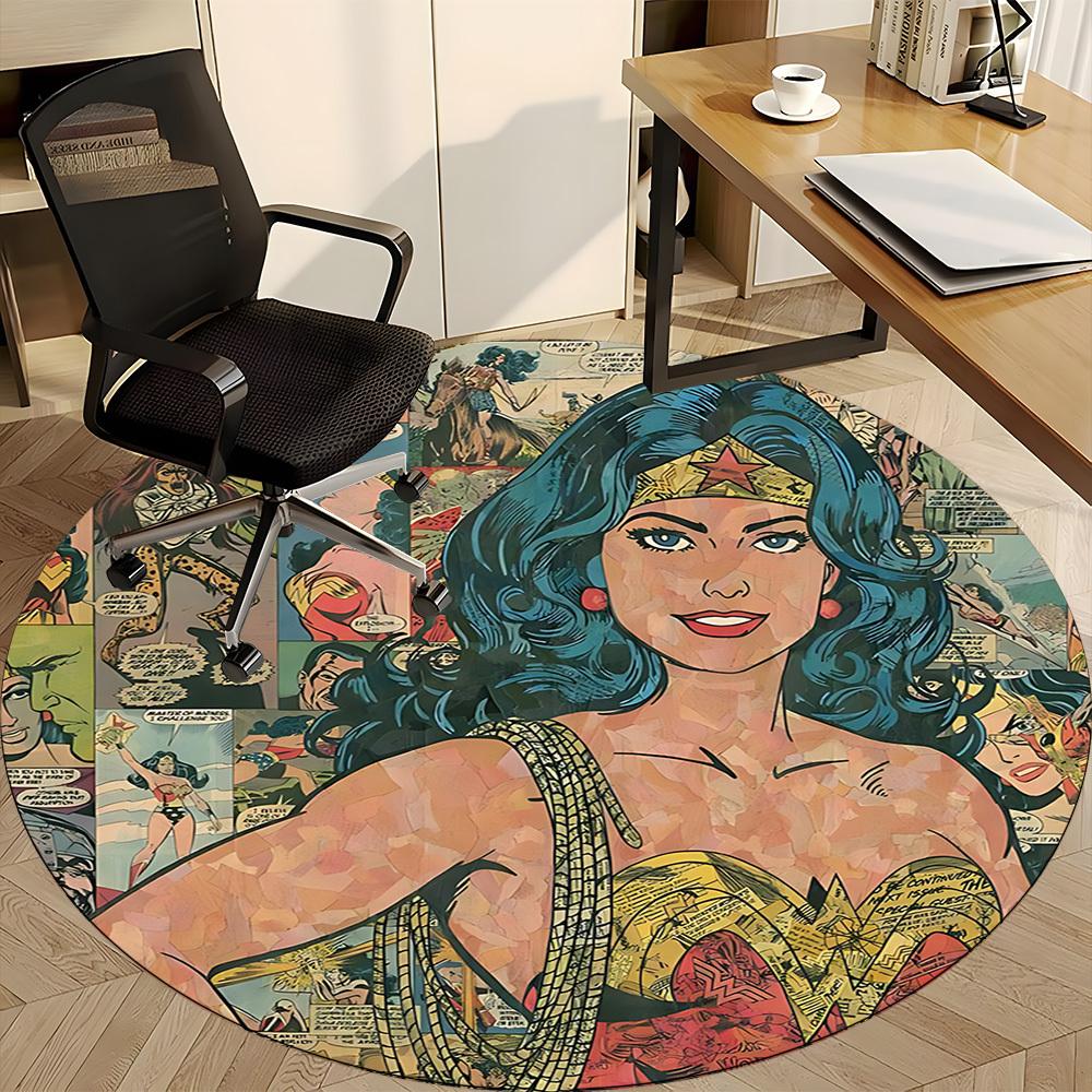 1pc Wonder Woman Comics Office Round Area Rug, Under Office Chairs Bedroom Living Room Home Decor, Room Deco, Available in Various Sizes
