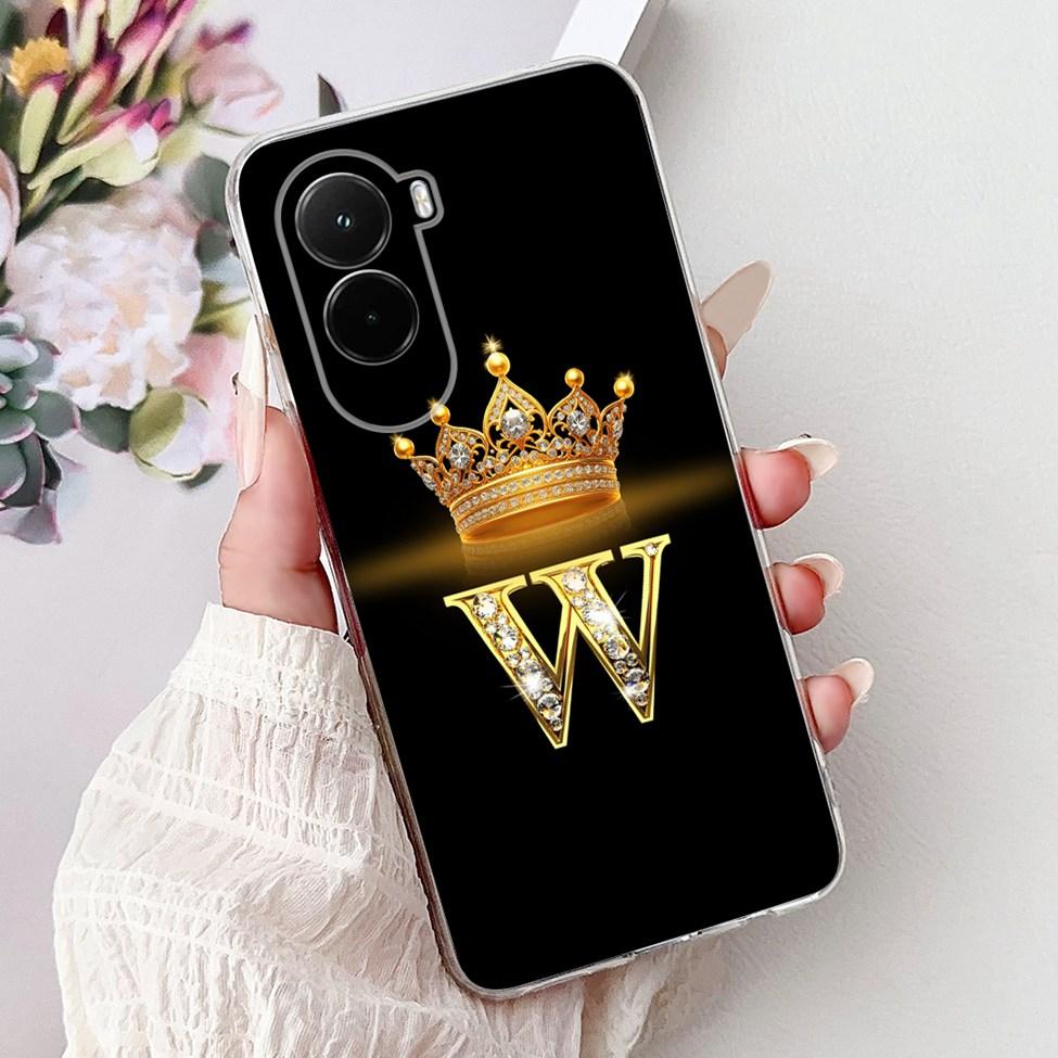 For Xiaomi Poco M7 4G Case Cover Transparent Aesthetic A-Z Letters Fashion Flowers Crown Soft Bumper Casing