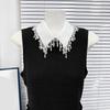 Elegant Pearls Beaded Tassels Trim Detachable Faux Collar for Women Fashionable Bib Choker Necklace Clothing Accessory