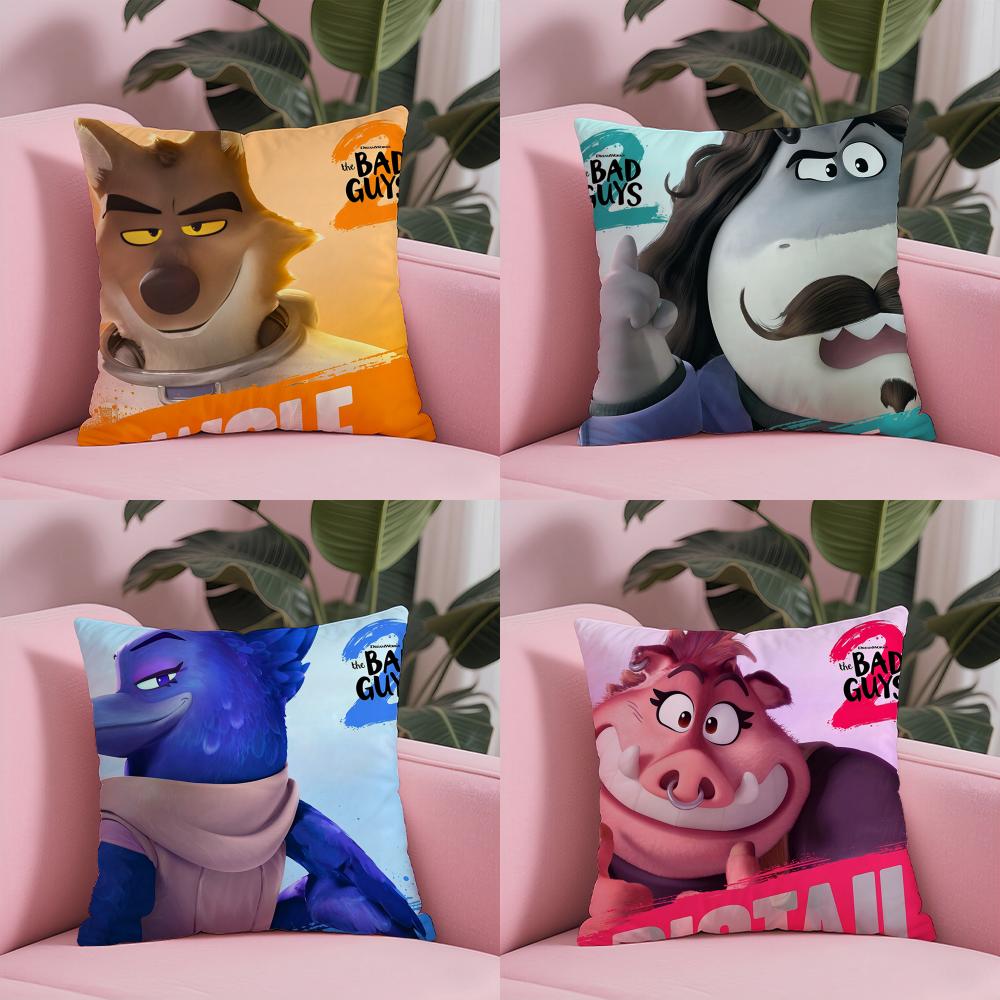 Cartoon T-The Bad Guys 2 Cushion Cover Silky Short Plush With Invisible Zipper Dustproof Sofa Pillow Cover For Home Decor