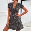 Women Casual Summer Sexy Floral Print V-neck Short Skirt Dress